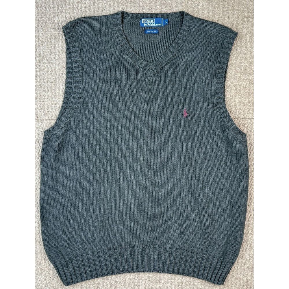 Polo by Ralph Lauren Vintage Men's Gray‎ V-Neck Sweater Vest Size Large